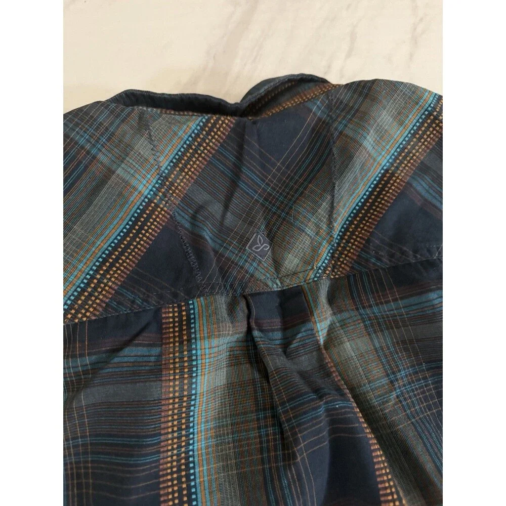 Prana Shirt Mens Medium Blue Plaid Button Up Cotton Blend